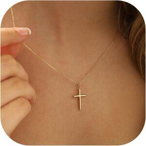 MONOZO Gold - Cross Brass  Necklace for Women，14K Gold Plated Cross Necklace